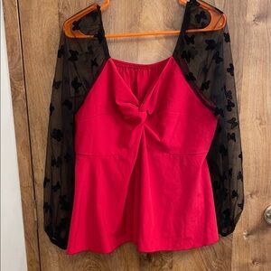 Elegant Red and Black Women's Top